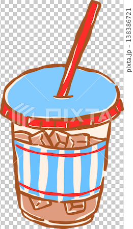 Hand drawn Iced Coffee Drink With Straw 138386721