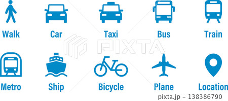 車・自動車・徒歩・乗り物・交通・陸路のアイコンイラスト青 138386790