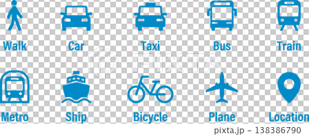 車・自動車・徒歩・乗り物・交通・陸路のアイコンイラスト青 138386790