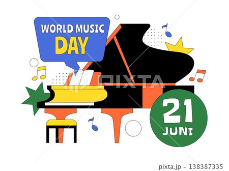 World Music Day Vector Illustration With Guitar And Saxophone Players, Musical Notes, Live Performance Celebration And Creative Sound Design 138387335