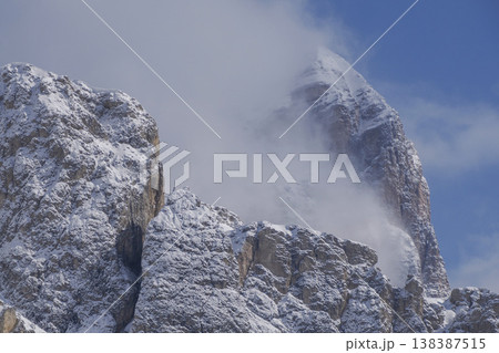 tofana peak mountain in clouds view from falzarego pass dolomites winter season tofana peak mountain in clouds view from falzarego pass dolomites winter season 138387515
