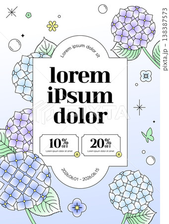 Hydrangea Summer Sale Event Banner Template with Discount Coupons Hydrangea Summer Sale Event Banner Template with Discount Coupons 138387573
