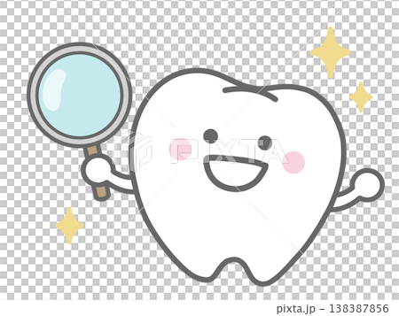 A tooth character holding a magnifying glass A tooth character holding a magnifying glass 138387856