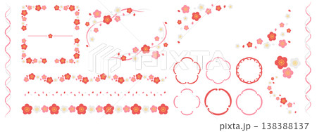 梅の花のフレームと装飾セット 梅の花のフレームと装飾セット 138388137