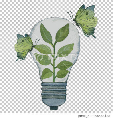 Eco Light Bulb with Leaves and Butterflies Green Energy Concept 138388188