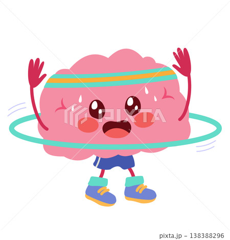 Cute Brain Mascot Exercising with Hula Hoop Fitness Concept Cute Brain Mascot Exercising with Hula Hoop Fitness Concept 138388296