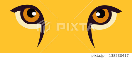 Fierce big cat eyes with bright orange irises on a vibrant yellow background, abstract vector illustration Fierce big cat eyes with bright orange irises on a vibrant yellow background, abstract vector illustration 138388417