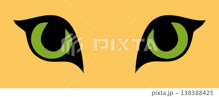Fierce big cat eyes with bright orange irises on a vibrant yellow background, abstract vector illustration Fierce big cat eyes with bright orange irises on a vibrant yellow background, abstract vector illustration 138388425