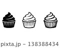 Black and white cupcake icons in various artistic styles. 138388434