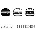 Simple hamburger icon set featuring both outline and solid black versions for digital design. 138388439