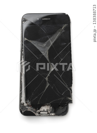 Crushed smartphone with broken screen Crushed smartphone with broken screen 138388713