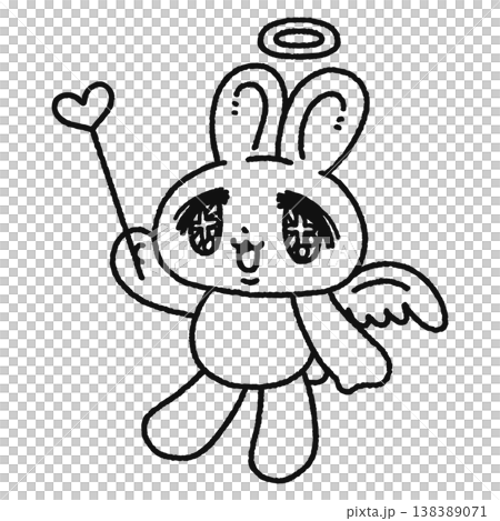 ハートの指し棒を持ったゆめかわ天使なウサギ 線画 ハートの指し棒を持ったゆめかわ天使なウサギ 線画 138389071