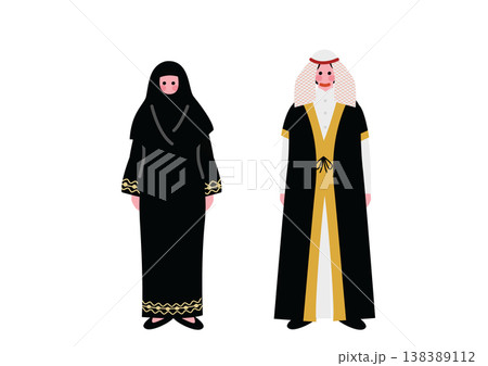 サウジアラビアの伝統的な民族衣装を着た男女のイラスト 138389112