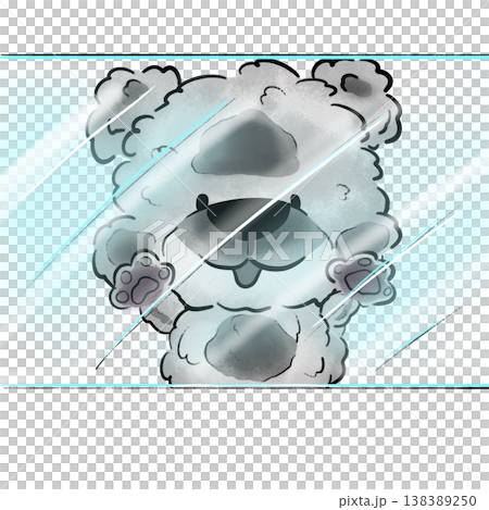 Poodle puppy paws on the window greeting cartoon illustration 138389250