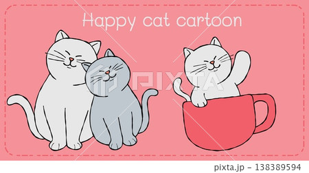Happy cat cartoon illustration pink background playful feline art Happy cat cartoon illustration pink background playful feline art 138389594