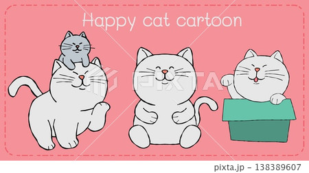 Happy cat cartoon trio pink background playful illustration Happy cat cartoon trio pink background playful illustration 138389607