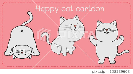Happy cat cartoon character trio pose on pink background joyful mood Happy cat cartoon character trio pose on pink background joyful mood 138389608