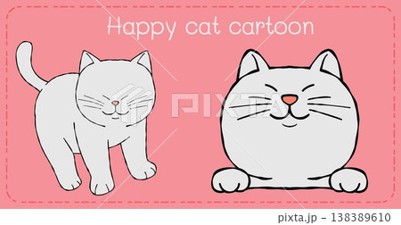 Cartoon cat happy smile cute pink background playful joy 138389610