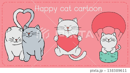 Happy cat cartoon love heart kitten cute pink background 138389611