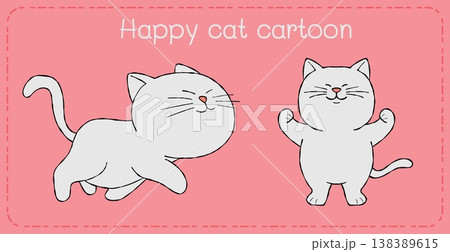 Happy cat cartoon drawing joyful kitten illustration on pink background playful mood for kids design 138389615