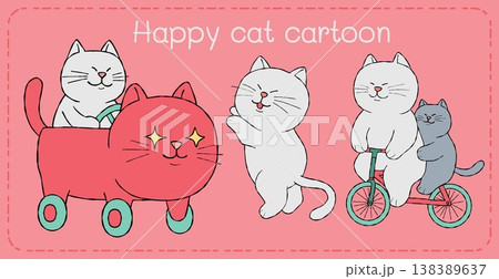 Cute cat cartoon character pattern happy design pink background illustration Cute cat cartoon character pattern happy design pink background illustration 138389637