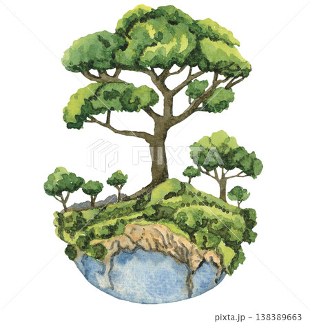 Tree on Floating Island Nature Concept Tree on Floating Island Nature Concept 138389663
