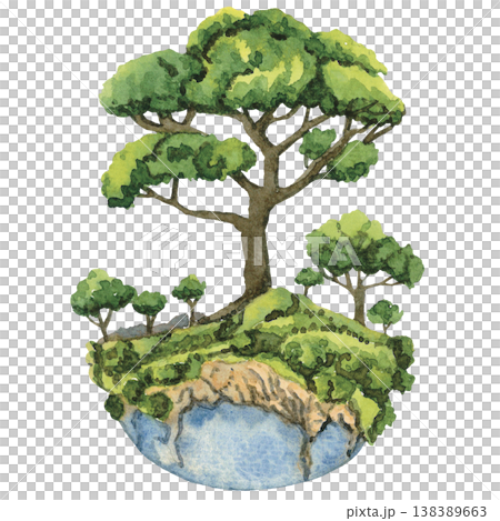 Tree on Floating Island Nature Concept Tree on Floating Island Nature Concept 138389663