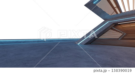 3d render futuristic concrete room with neon light accents 3d render futuristic concrete room with neon light accents 138390019