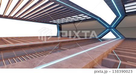 3d rendering futuristic industrial concrete room with neon lights 138390023