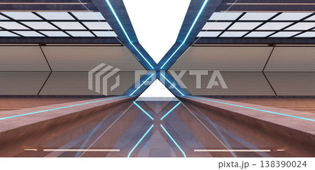 3d render futuristic empty concrete hall with neon lights 3d render futuristic empty concrete hall with neon lights 138390024