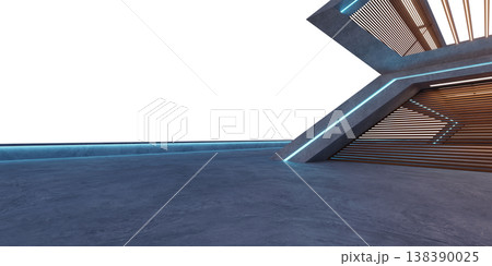 3d render futuristic concrete room with neon light accents 3d render futuristic concrete room with neon light accents 138390025