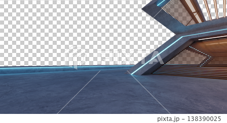 3d render futuristic concrete room with neon light accents 3d render futuristic concrete room with neon light accents 138390025