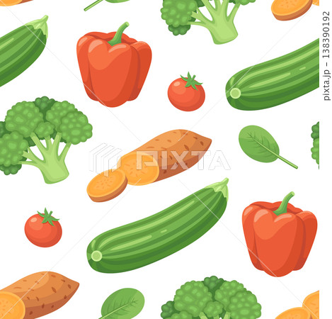 Healthy Organic Food Pattern with Broccoli, Pepper and Zucchini 138390192