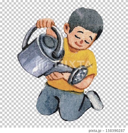 Man Watering Plant Gardening Activity 138390287