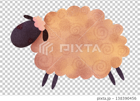 Sleeping peach lamb with closed eyes in children's illustration style. Cute fluffy sheep resting in soft watercolor style. Perfect for nursery decor, bedtime themes, kids books, baby products 138390456