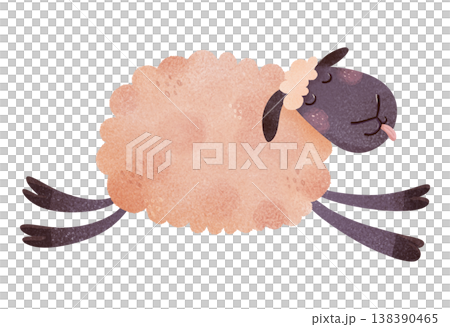 Sleeping peach lamb with closed eyes in children's illustration style. Cute fluffy sheep resting in soft watercolor style. Perfect for nursery decor, bedtime themes, kids books, baby products 138390465