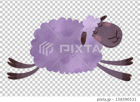Sleeping purple lamb with closed eyes in children's illustration style. Cute fluffy sheep resting in soft watercolor style. Perfect for nursery decor, bedtime themes, kids books, baby products Sleeping purple lamb with closed eyes in children's illustration style. Cute fluffy sheep resting in soft watercolor style. Perfect for nursery decor, bedtime themes, kids books, baby products 138390531