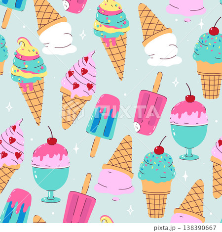 Seamless pattern with different types of ice cream. Vector graphics. Seamless pattern with different types of ice cream. Vector graphics. 138390667
