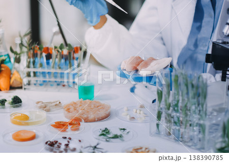 Chemical Laboratory of the Food supply . Food in laboratory, dna modify .GMO Genetically modified food in lab . Chemical Laboratory of the Food supply . Food in laboratory, dna modify .GMO Genetically modified food in lab . 138390785