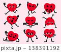 Set of Red Heart Cartoon Character. Cute cartoon heart characters clip art. 138391192