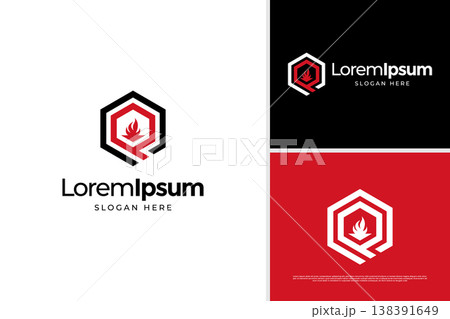 Abstract Initial P or Q logo with house fire pit logo design template Abstract Initial P or Q logo with house fire pit logo design template 138391649