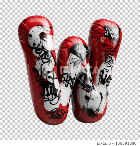 Inflatable letter W covered in graffiti art isolated on white background, representing urban creativity and bold street concept Inflatable letter W covered in graffiti art isolated on white background, representing urban creativity and bold street concept 138391680