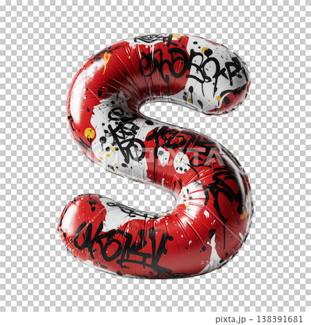 Inflatable letter S covered in graffiti art isolated on white background, representing urban creativity and bold street concept Inflatable letter S covered in graffiti art isolated on white background, representing urban creativity and bold street concept 138391681
