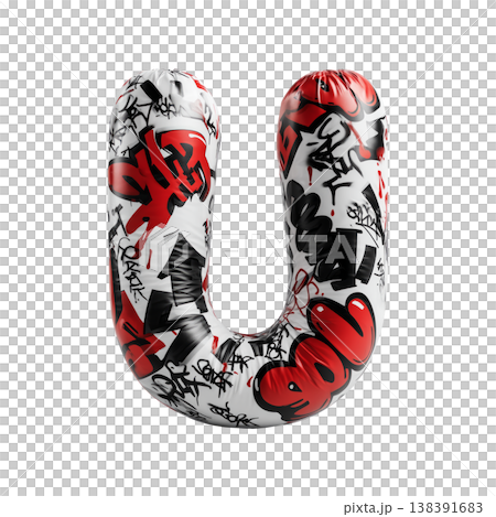 Inflatable letter U covered in graffiti art isolated on white background, representing urban creativity and bold street concept Inflatable letter U covered in graffiti art isolated on white background, representing urban creativity and bold street concept 138391683