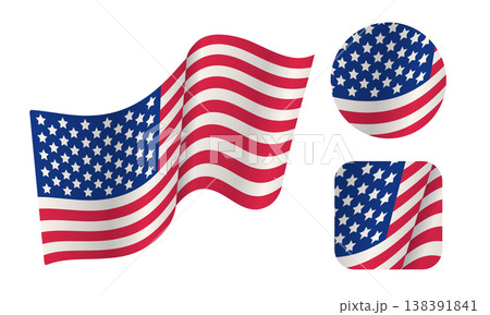 Vector set icon of flag of USA for American Veterans day in retro style. Vector illustration of a american flag in vintage style. Vector set icon of flag of USA for American Veterans day in retro style. Vector illustration of a american flag in vintage style. 138391841