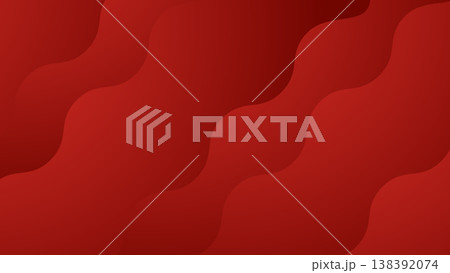 赤のウェーブレイヤーが重なる抽象幾何学背景素材、ベクター 138392074