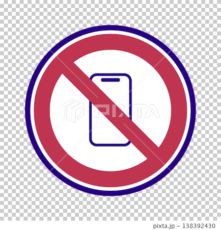 スマホ使用禁止を示すシンプルな禁止サインアイコン スマホ使用禁止を示すシンプルな禁止サインアイコン 138392430