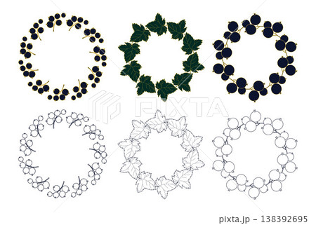 Golden Line Art Currant Wreaths. Isolated Botanical Round Frames with Berry and Leaves. Vector illustration. Premium minimalist collection with Empty Copy Space on white background Golden Line Art Currant Wreaths. Isolated Botanical Round Frames with Berry and Leaves. Vector illustration. Premium minimalist collection with Empty Copy Space on white background 138392695