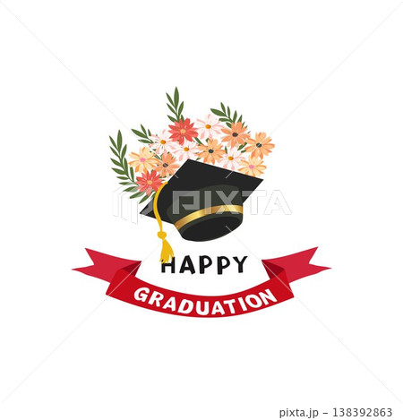 print design graduation Cards Design with Cap and Flowers Vector Illustration print design graduation Cards Design with Cap and Flowers Vector Illustration 138392863