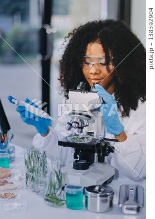 Chemical Laboratory of the Food supply . Food in laboratory, dna modify .GMO Genetically modified food in lab . Chemical Laboratory of the Food supply . Food in laboratory, dna modify .GMO Genetically modified food in lab . 138392904